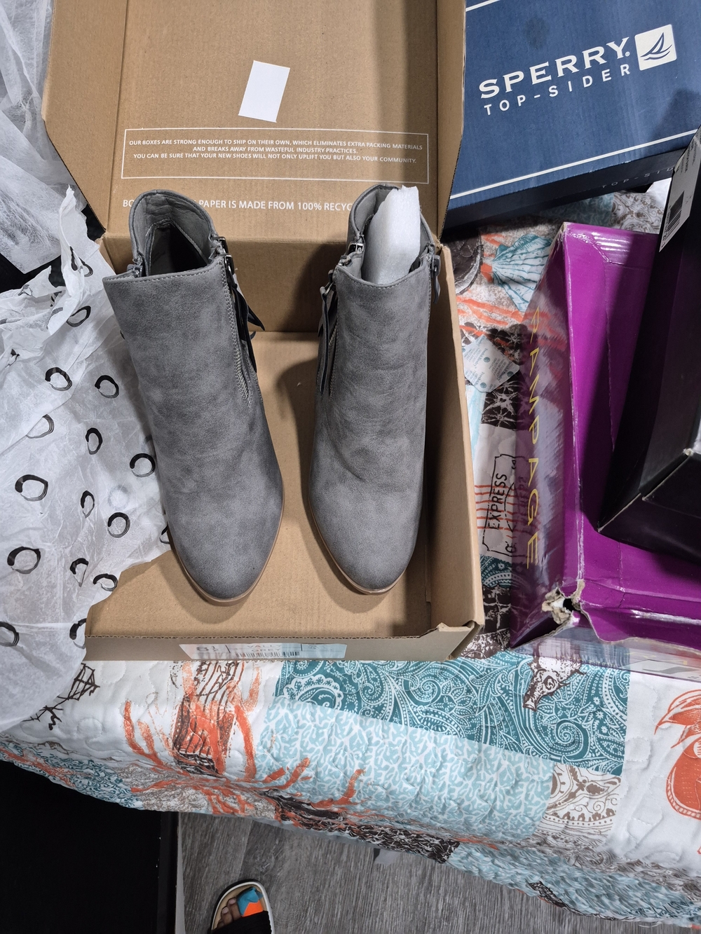 Journee Collection Grey Suede Ankle Booties with Side Zipper